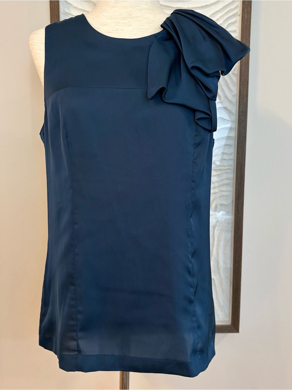 Ann Taylor Peacock Blue Sleeveless Bow-Accent Shell